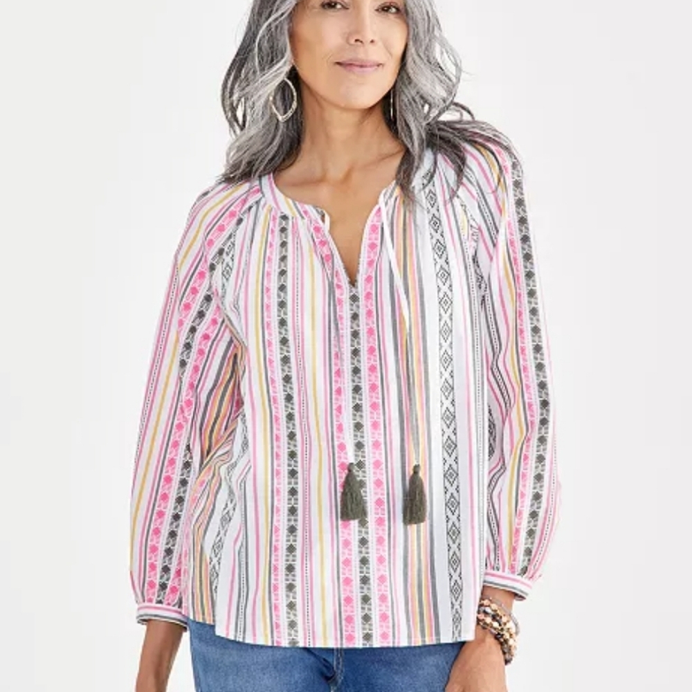 Style & Co. Large Boho Peasant Blouse Striped Multicolor Women's Top